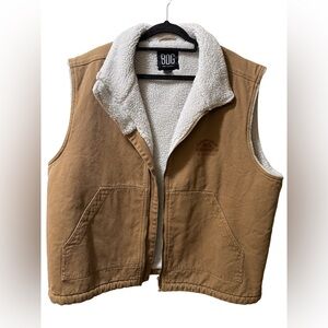 BDG Urban Outfitters Sherpa Lined Canvas Vest – Brown Utility Zip Front